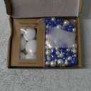 200 Pcs Floating Pearls and 6 Pcs Floating Candles NO Hole Pearls for Vases Candles for Centerpieces Home Weddings Table Party Decor(White, Blue)