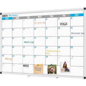 XBoard Magnetic Calendar Whiteboard 60" x 40" - Monthly Calendar Dry Erase Board, White Board + Colorful Calendar Board, Silver Aluminium Framed Monthly Planning Board