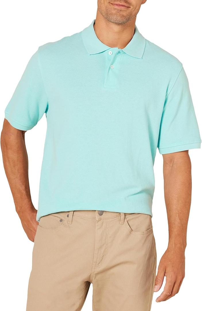 Amazon Essentials Men's Regular-Fit Cotton Pique Polo Shirt  (Medium, Aqua Blue)