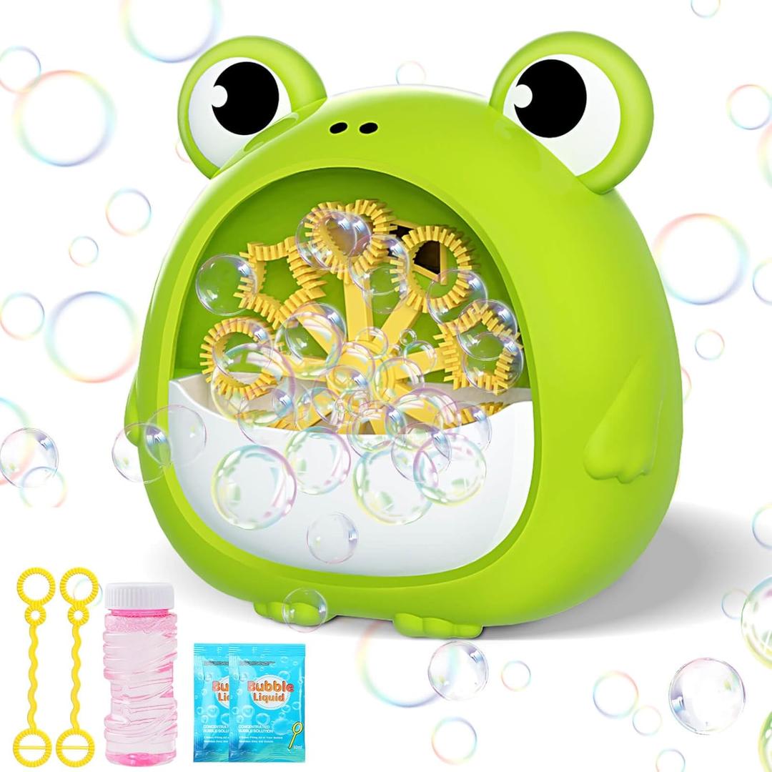 Frog Bubble Machine Toys for Kids 3-8 Years Old: Bubble Blower Maker with 2 Solutions, Outdoor Party Toy, Birthday Gift for 3 4 5 6 7 8 Year Old Girls Boys (Green)