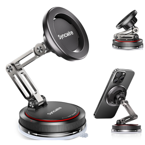 SYNCWIRE for MagSafe Car Mount [3Axis] Nano Adhesive Gel + Strong Suction Cup Magnetic Phone Holder for Dashboard & Windshield, 360° Adjustable for iPhone 17 16 15 14 13 12, Samsung, Matte Black