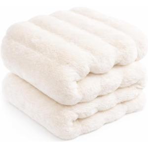 Touchat Luxury Faux Rabbit Fur Throw Blanket for Couch, Super Heavy Warm Cozy Fuzzy Blanket for Sofa Bedroom Living Room, Ultra Soft Fluffy Reversible Plush Blanket for Home Decor Gifts, Cream White (Throw Size - 50" x 60")