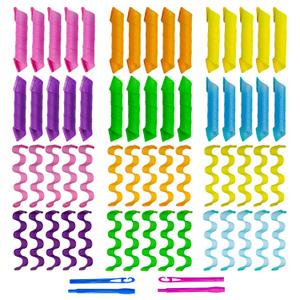 60pcs Heatless Hair Curlers Spiral and Wave Styling Kit 2 Styles No Heat Curlers with 2 Pieces Hooks for Women Girl's Short Medium and Long Hair((12 Inch/30 cm)