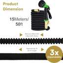 Flexi Hose with 8 Function Nozzle Expandable Garden Hose, Lightweight & No-Kink Flexible Garden Hose, 3/4 inch Solid Brass Fittings and Double Latex Core, 50 ft Black