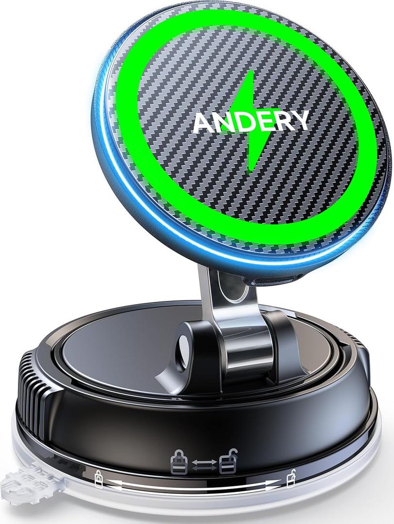 ANDERY Only for iPhone Magsafe Car Mount Charger [15W Wireless Faster Charging, 78+LBS Strongest Suction, 2400gf Strongest Magnetic] 360 Adjustable Car Phone Holder, Valentine's Day Gifts for Him Her