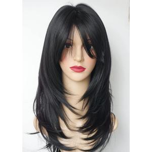 Black wig with bangs Layered Wigs for white Women black hair wig Synthetic Wigs Flow out Curl for White Women (Black)