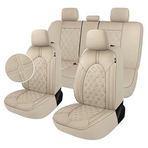  YGL Luxury Leather Car Seat Covers Full Set, Non-Slip Seat Cover Protectors, Universal Fit for Cars, Trucks, SUVs, Vans, Pickups, Airbag Compatible, Seat Covers for Car Interior (Beige)