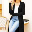 Newchoice Womens Long Cardigan Summer Casual Draped Open Front Lightweight Long Sleeve Cardigan Duster with Pockets (Black, S)