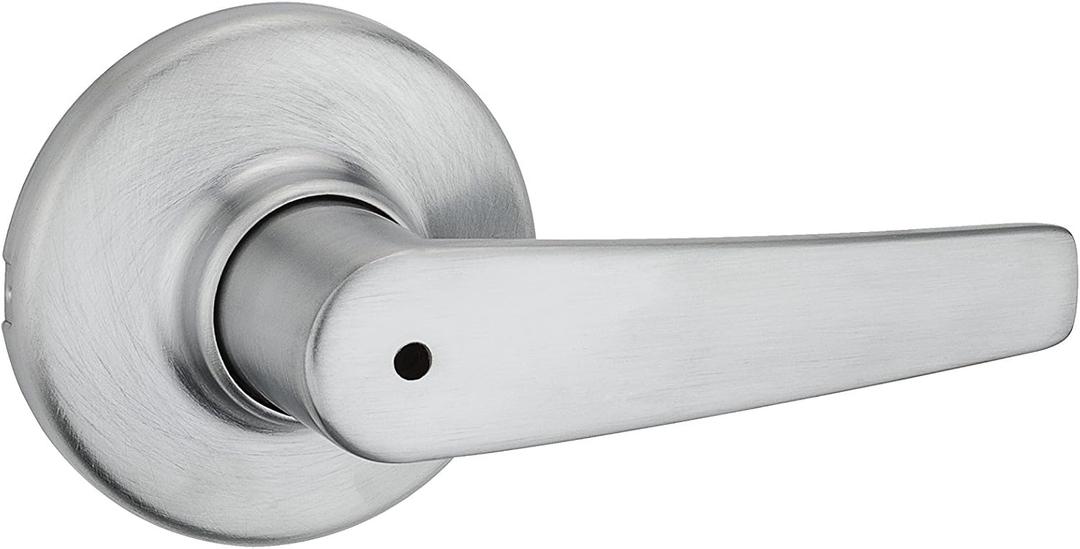 Kwikset Delta Interior Privacy Door Handle with Lock, Door Lever For Bathroom and Bedroom, Satin Chrome Reversible Keyless Turn Lock