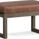 SIMPLIHOME Milltown 27 inch Wide Contemporary Rectangle Footstool Ottoman Bench in Distressed Saddle Brown Vegan Faux Leather, Assembled, for the Living Room and Bedroom