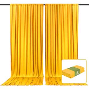 2 Panels Gold Yellow Backdrop Curtain, 10 x 10 Feet Background Curtains for Parties, Weddings, Baby Showers, Bachelorette Halloween, Christmas Birthday Party Photoshoot Backdrop Curtains Decorations