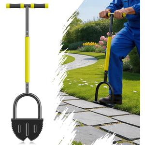 Half Moon Edger Lawn Tool with Double V-Shaped Saw-Tooth Blade & Rubber T-Grip, 40in Edging Shovel for Landscaping, Garden Edging Tool for Landscaping, Manual Lawn Edger Tools for Garden Maintenance (Yellow)