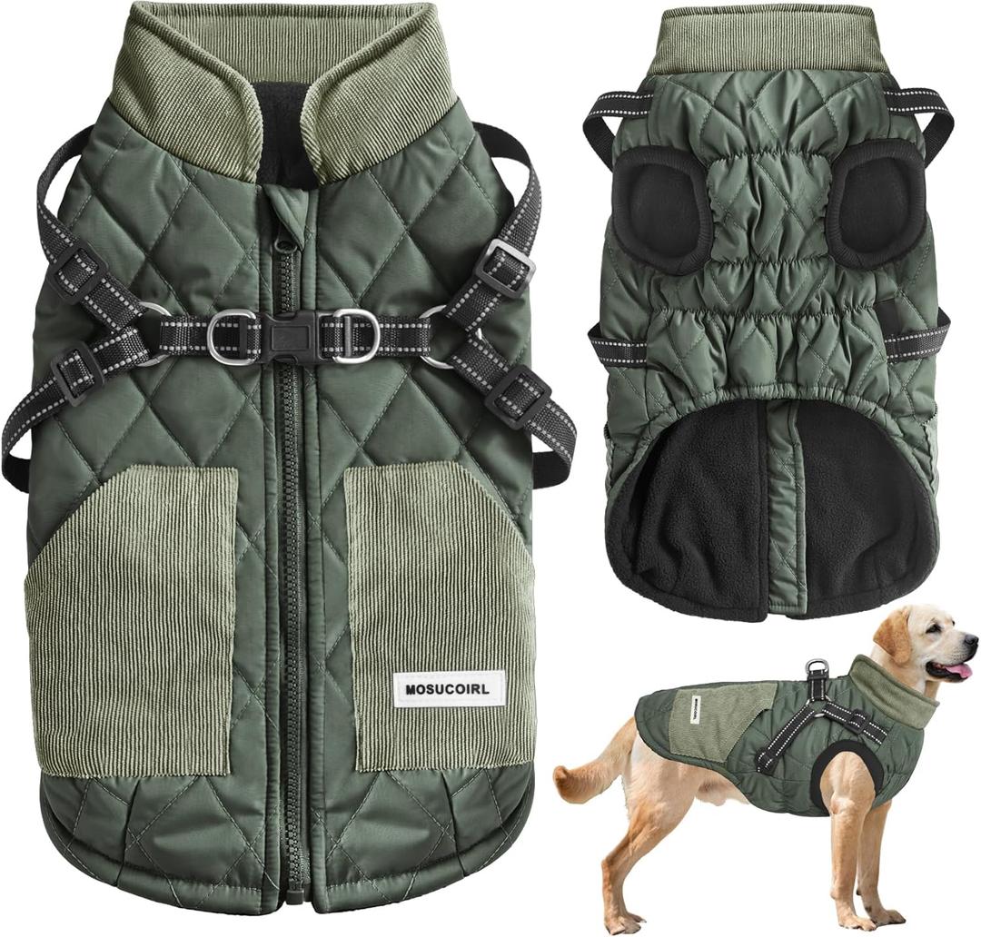 Mosucoirl Warm Dog Coats Pet Clothes, Waterproof Dogs Jacket Reflective Pet Outfits Winter Dog Cold Weather Coat Cozy Snow Jackets Vest for Dogs Puppy Doggie (XL, Grey)