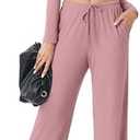 FREEOAK Women's Two Piece Outfits Lounge Sets Long Sleeve Ruched Top & Wide Leg High Waist Pants with pockets Size XL