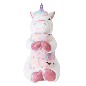 Your Zone Huggable Plush Unicorn And Throw (50X60) Set White & Pink Girls