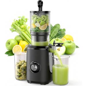 NEWBULIG Cold Press Juicer Machines, Masticating Juicer with High Juice Yield, Reverse Function, Stops Oxidation and Easy to Clean for Vegetables & Fruits, Black (Large)