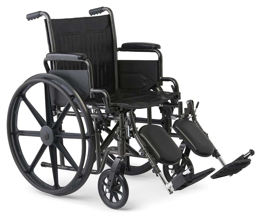 Medline K1 Basic Vinyl Wheelchair, 20" Wide Seat, Swing-Back Desk-Length Arms, Elevating Leg Rests - Comfortable, Durable & Reliable Mobility Aid