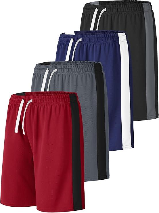 Resinta 4 Pack Boys Shorts Boys Athletic Basketball Shorts Kids Mesh Quick Dry Active Sports Gym Soccer Shorts for Summer (6-7 Years)