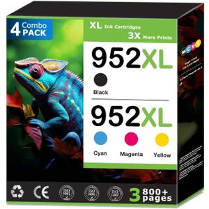 952XL Ink Cartridges Compatible with HP 952 Ink Cartridges Combo Pack (4 Pack), Work with HP OfficeJet Pro 7740 8710 8715 8720 8725 8730, High Yield Black Cyan Magenta Yellow, Updated with Latest Chip