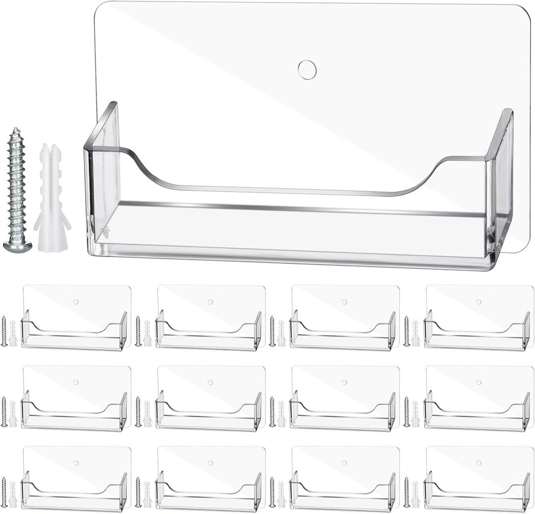 Wesiti 4 Pcs Business Card Holder Wall Mount Clear Acrylic Desk Visiting Card Holder Display Plastic Stand Door Desktop Organizer for Office Home Wall Mount Place on Table Fit 40-50 Business Cards