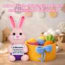 5 Pcs Finished Easter Positive Crochet Animals for Teen Girls & Adults Women, Handmade Filled Easter Basket with Crochet Bunny, Carrot, 2 Eggs, Easter Decoration Gifts Prefilled with Animal Stuffers