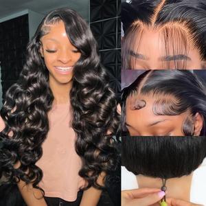 30 Inch 13x6 Body Wave Lace Front Wigs Human Hair 200 Density HD Transparent Lace Frontal Wigs Human Hair Elastic Drawstring Glueless Wigs Human Hair Wig For Black Women (Black, 30 Inch, body)