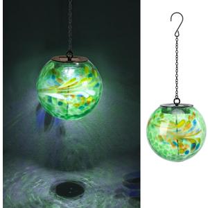 VCUTEKA Solar Hanging Lanterns, Outdoor Glass Gazing Ball Lights with Hook, Waterproof Energy-Efficient Solar Lanterns for Garden, Yard, Tree and Patio Decor, Green