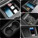 7PCS Center Console Organizer Kit for Tesla New Model Y Juniper, Double Layer Space Upper Lower Center Console Trays, Silicone Cup Holder and Charger Pad, Armrest Hidden Storage Box
