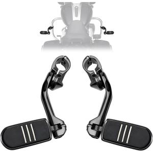 1.25" Highway Footpegs, Motorcycle Adjustable Footrest for Harley Davidson Touring Road King Road Glide Street Glide Electra Glide Dyna Sportster Softail 1 1/4" Engine Guard, Black
