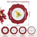 VOXIVEE Placemats Set of 4 - Round 15 Inch Cotton Linen Embroidered Scalloped Cloth Table Mats, Washable Red Placemat for Valentine Thanksgiving Holiday Wedding Party Decor