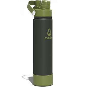 avodvo 24oz Insulated Water Bottle with 2-in-1 Straw and Spout Lid, Keeps Cold 24H, Leak-Proof, BPA-Free, Slim Water Bottle Fits in Car Cup Holder, for Gym, Travel, School and Daily Use, Army Green