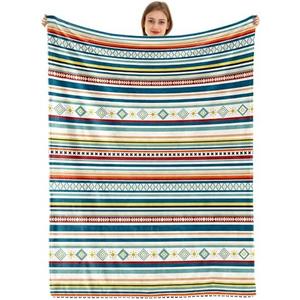 Bestraily Bohemian Throw Blanket Colorful Striped Throw Blanket Boho Flannel Fleece Throw Blankets Sherpa Cozy Fuzzy Plush Super Soft Throw Blankets for Sofa Bed Chair 60" X 80"