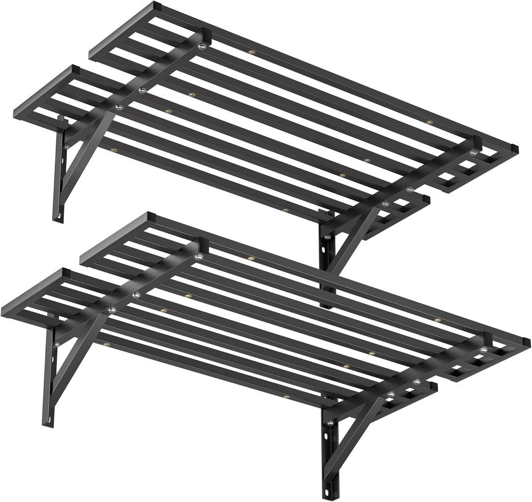 Ultrawall Heavy Duty Garage Wall Shelves, 2 x 4 ft Wall Mounted Storage Shelves, Holds Up to 800Lbs, 2Pack, Black, 48in