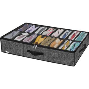 Onlyeasy Sturdy Under Bed Shoe Storage Organizer Fit 8 to 16 Pairs, Collapsible Closet Underbed Shoes Container Bags with Reinforced Handles, 37.7x23.6x5.9in, Linen-like Black, MXAUBS16P1