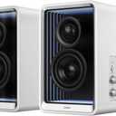 Edifier QR65 Desktop Active Monitor with 2.75" Long-Throw Aluminum Diaphragm mid-Low Drivers, Hi-Res Audio, Brilliant Light Effects, 70W Output Power Bluetooth Speakers with Stands - White