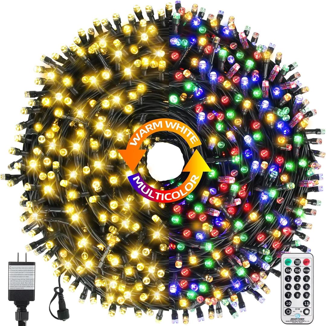 MZD8391 170FT 500 LED Christmas Lights Outdoor Indoor, Waterproof Color Changing Christmas Tree Lights with Timer, Memory (Warm White+Mulitcolor)