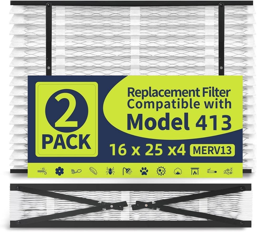 2 Pack 413 Replacement Filter Compatible with AprilAire Whole House Air Purifier 1410, 1610, 2410, 2416, 3410, 4400, MERV 13, 16 x 25 x 4 Air Filter
