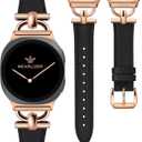Wearlizer Leather Bands Compatible with Samsung Galaxy Watch 8 Band 40mm 44mm/Watch 8 Classic 46mm, Dressy Designer Slim Leather Strap Wristband Accessories with D-Shape Metal Buckle for Women (Black/Rose Gold)