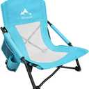 Oileus Low Beach Chair for Beach Tent/Shelter & Camping/Outdoor Ultralight Backpacking Folding Recliner Chairs with Cup Holder/Storage Bag, Carry Bag, Breeze Mesh Back, Compact Duty 1 Pcs Chair