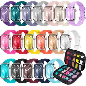 18 Pack Sport Band Compatible with Apple Watch Bands 40mm 41mm 38mm  for Women Men, Silicone Band with Organizer for iWatch Ultra Series 11 10 
