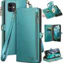 XcaseBar for iPhone 12/12 Pro 6.1" Wallet case with Zipper Credit Card Holder RFID Blocking, Flip Folio Book PU Leather Phone case Shockproof Cover Women Men for Apple 12 case Blue Green