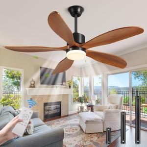 Yahada 60" Ceiling Fans with Lights and Remote 5 Blades Outdoor Fans Brown | Ceiling Fan with Light for Patios Indoor, ETL Listed, Timer, 6 Speeds, 3 Color, 6500 CFM, Reversible Quiet DC Motor