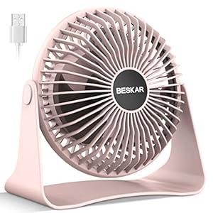 BESKAR USB Small Desk Fan, Portable Fans with 3 Speeds Strong Airflow, Quiet Operation and 360Rotate, Personal Table Fan for Home,Office, Bedroom - 3.9 Ft Cord (Pink)