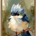 Cute Bird Wall Art, Vintage Animal Wall Decor Painting Rustic Birds on Tree Nature Poster Canvas Prints Picture for Bedroom Living Room Bathroom 16x24 inch Wood Framed