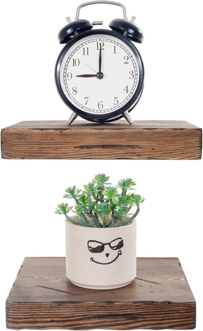 BGMG Wood Floating Shelves 12 inch,Black Floating Shelves,Solid Wood Wall Shelves for Bathroom Living Room Bedroom Kitchen Farmhouse Set of 2-12x 6.7 x1.25 inch