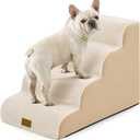 Dog Stairs for Small Dogs 19.7" H, Curved Dog Step for Puppy, Older or Cat, Medium Pet Ramp for Sofa, Couch or Bed, Ladder with High Density Foam, 4 Step, 15.7x28.3x19.7 inch, Beige