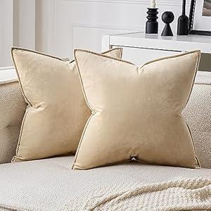 MIULEE Beige Decorative Velvet Throw Pillow Covers Soft Pillow Covers Soild Square Cushion Case for Summer Sofa Bedroom 16x16 Inch 40x40 cm