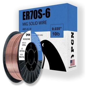 PGN Solid MIG Welding Wire - ER70S-6 .035 Inch - 10 Pound Spool - Mild Steel MIG Wire with Low Splatter and High Levels of Deoxidizers - for All Position Gas Welding