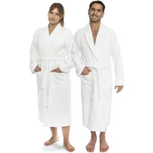 Classic Turkish Towels CTT Premium 100% Turkish Cotton Terry Cloth Bath Robe for Women & Men, Soft & Plush Long Unisex Robe (Large, White)