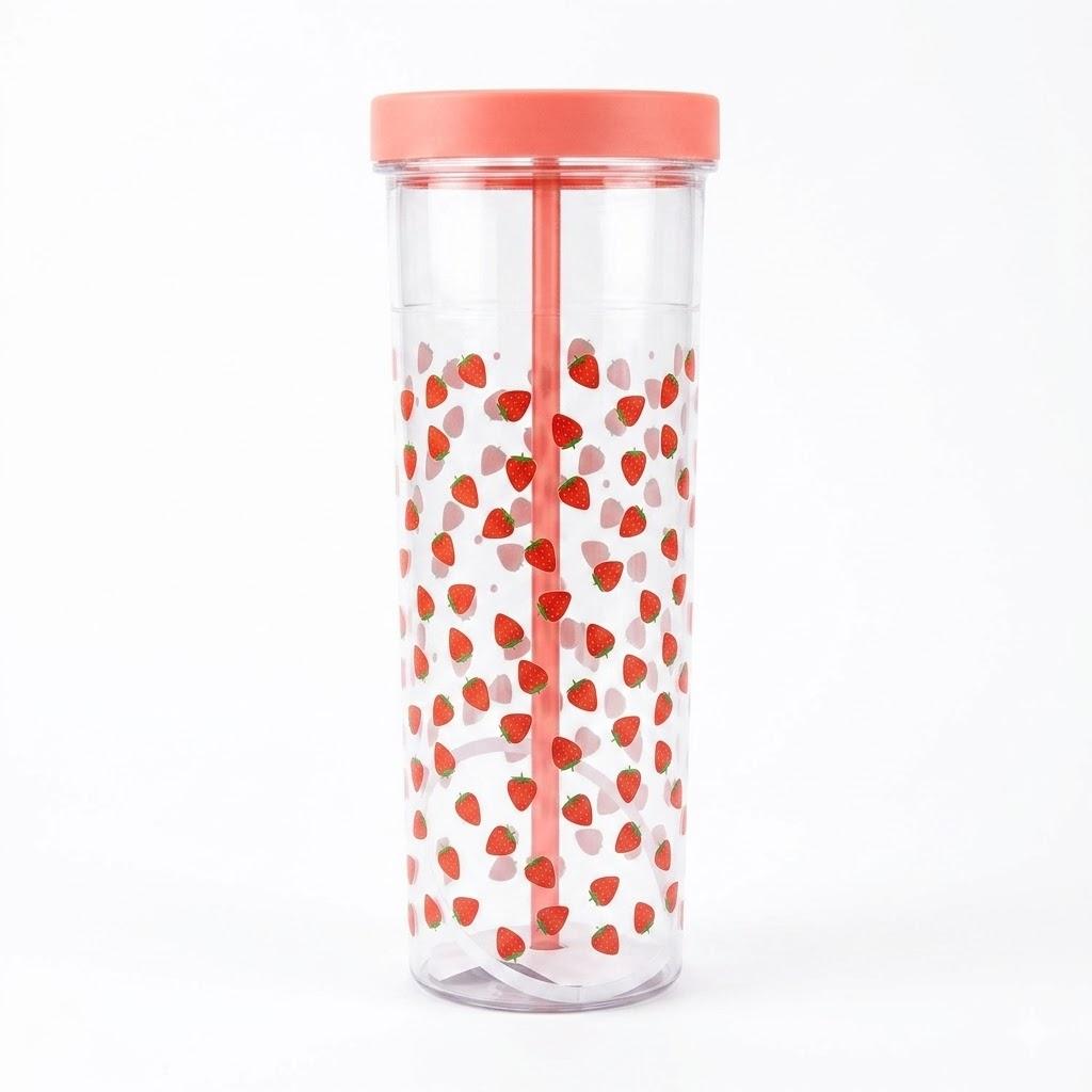 Plastic Sipper & Straw. Strawberry Edition